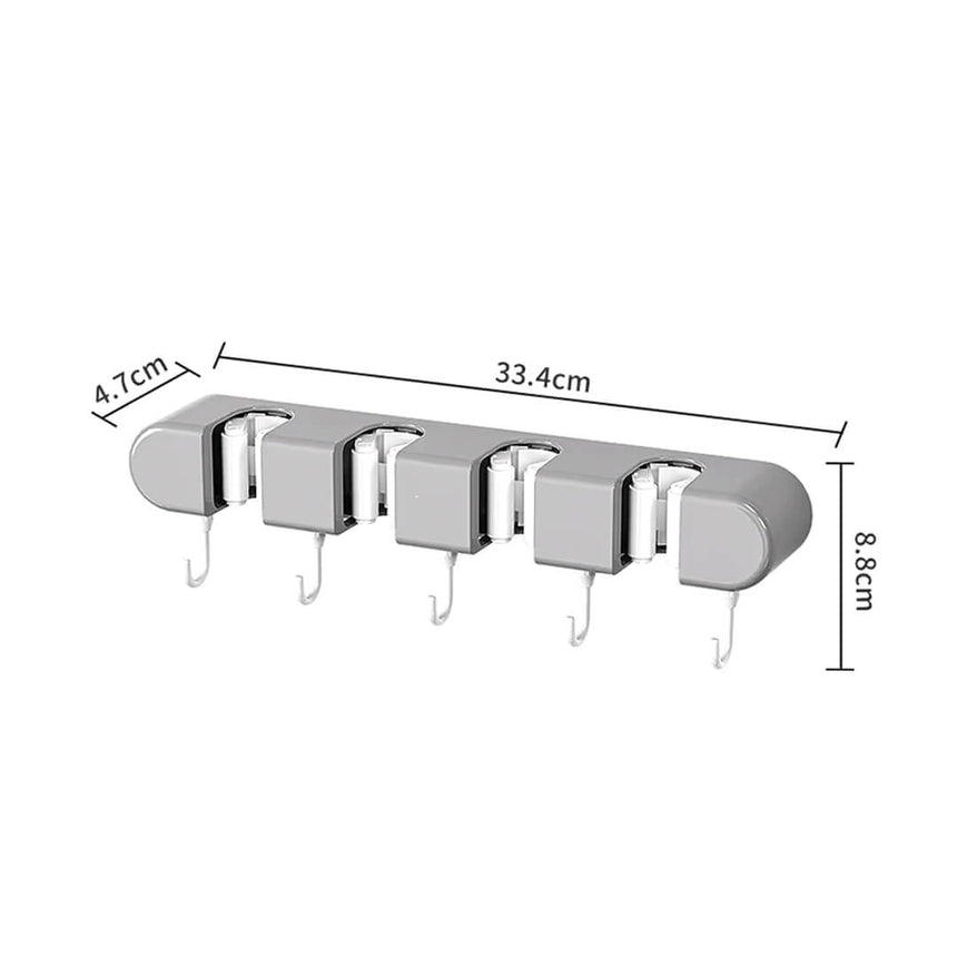 4 compartments Wall Mount Self-Adhesive Mop & Broom Holder