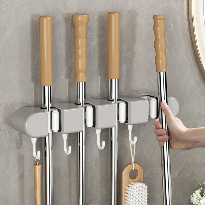 4 compartments Wall Mount Self-Adhesive Mop & Broom Holder