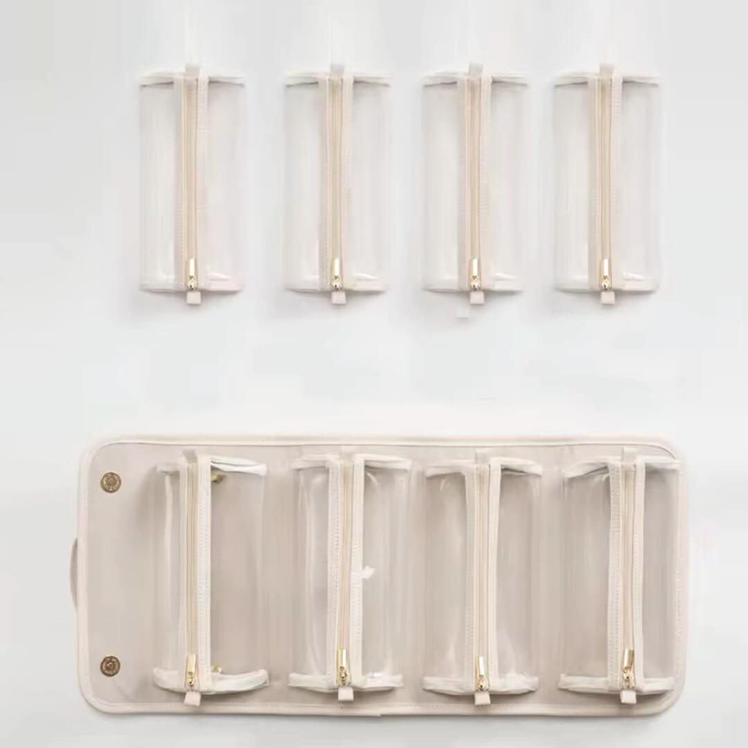Roll-up pouch organizer for skincare and makeup