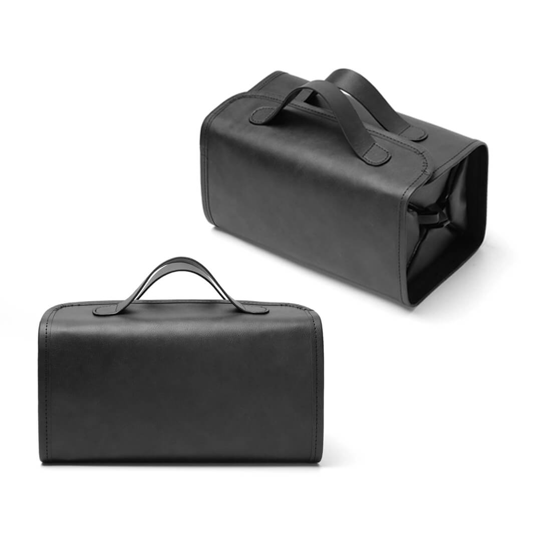 Black travel cosmetic bag with 4 transparent sections