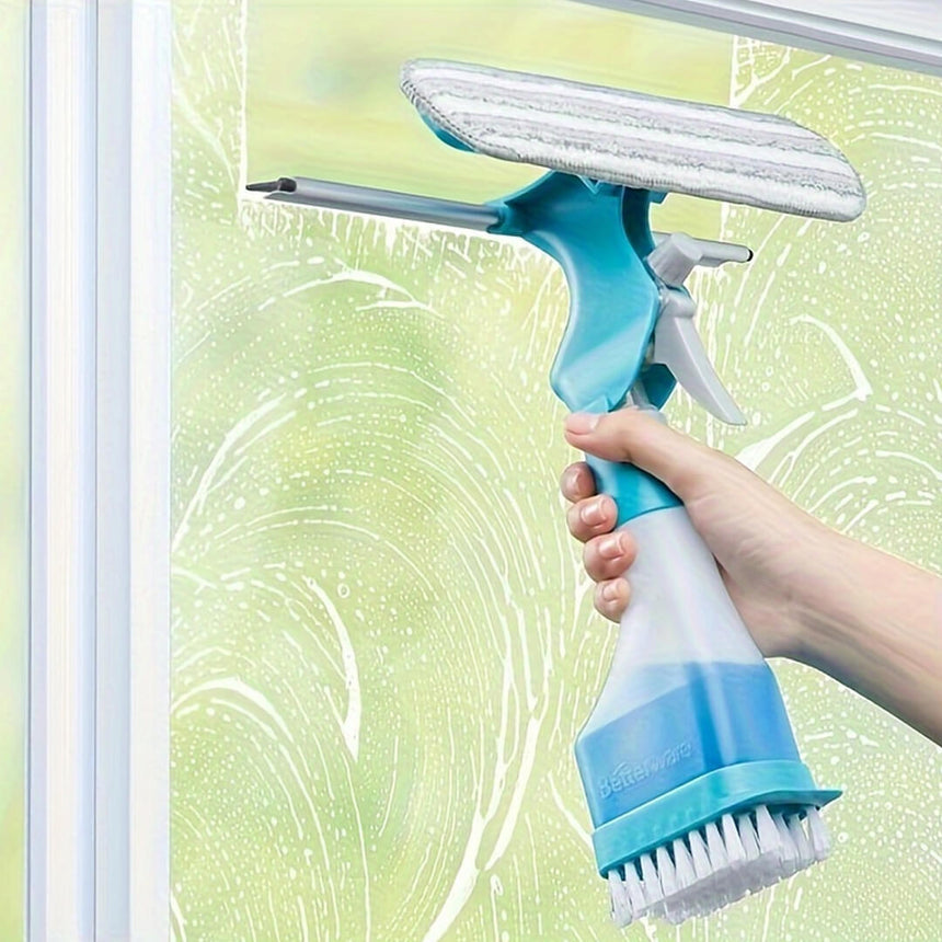 Cleaner tool with squeegee, sprayer, and scraper