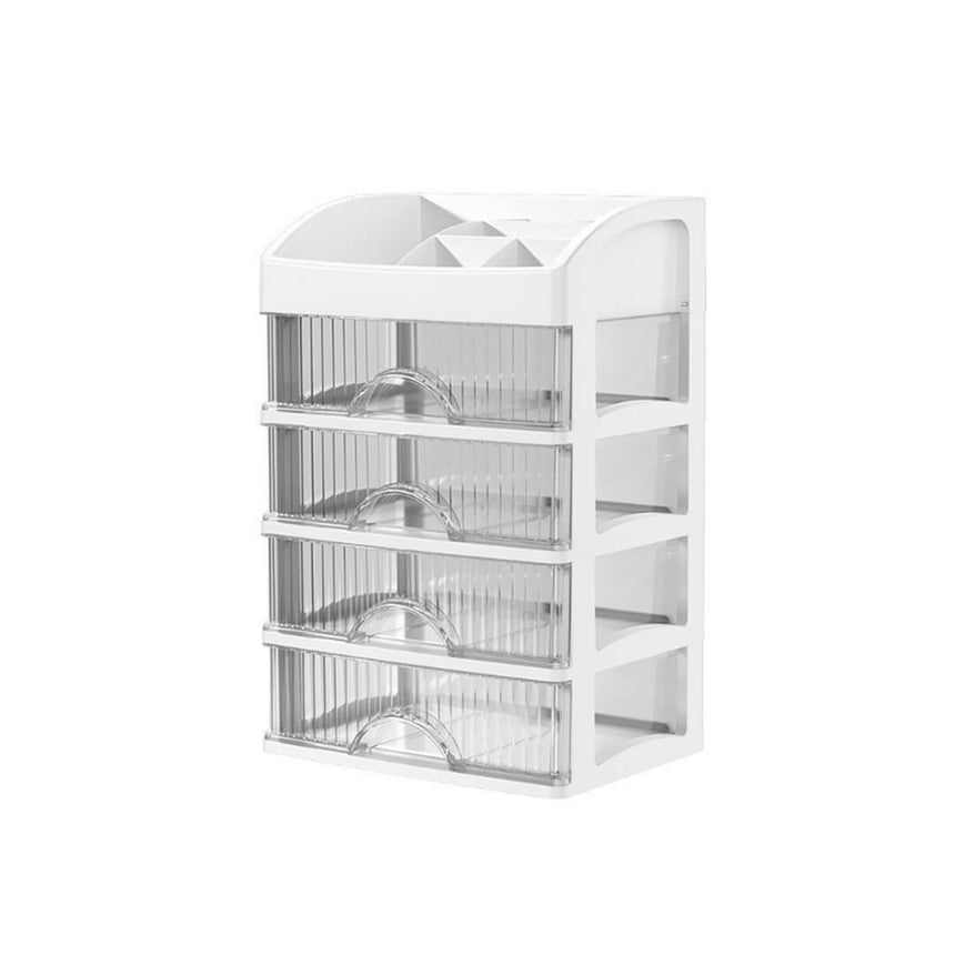 Desktop storage unit with four pull-out drawers