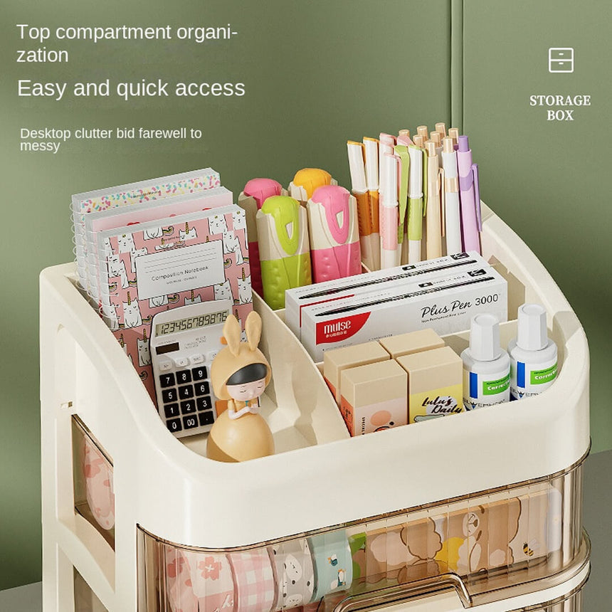 Compact 4-layer desk storage for office supplies