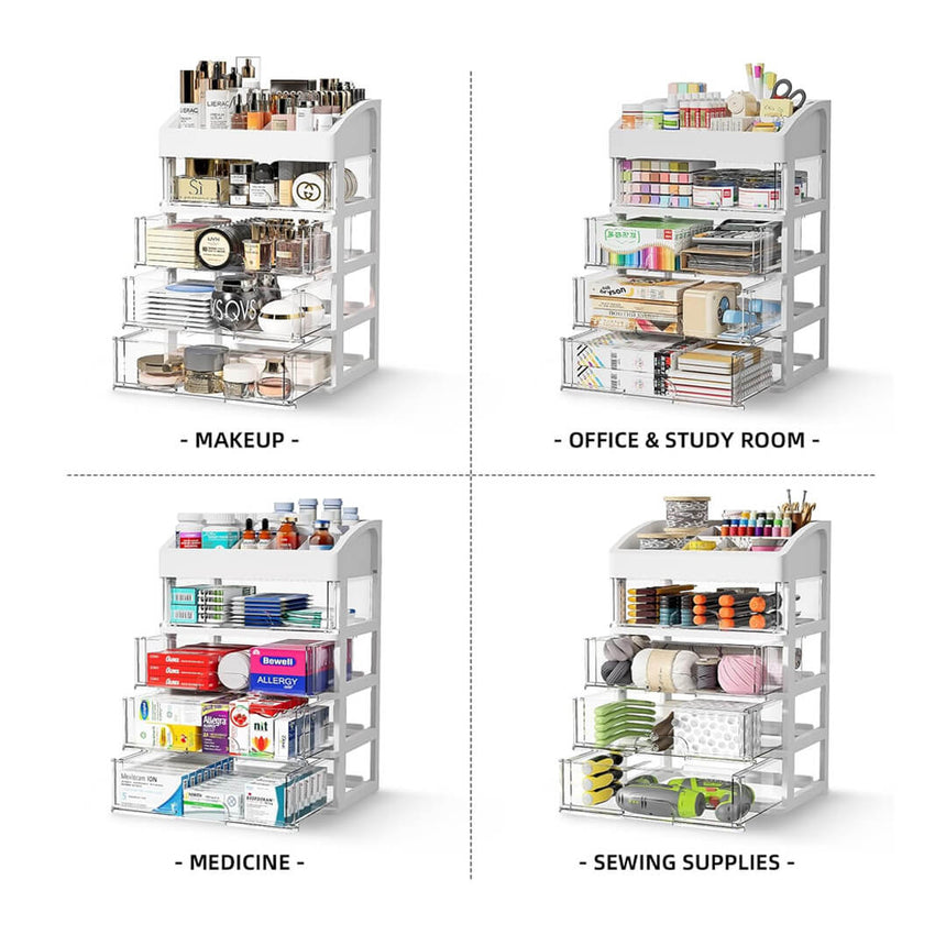 Storage with four layers for makeup, stationary, medicine and sewing supplies