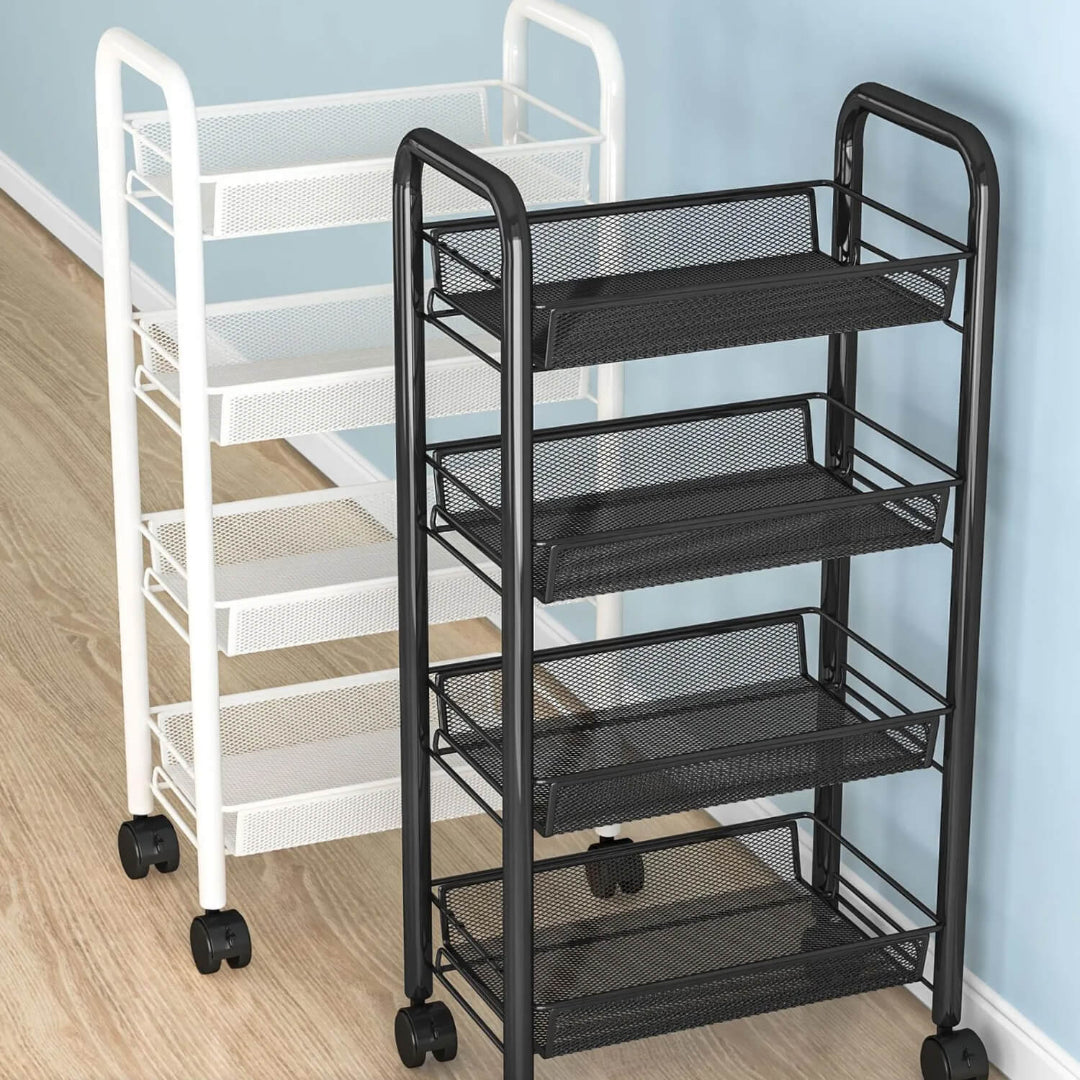 4 Layers Steel Movable Kitchen Cart - Black & White