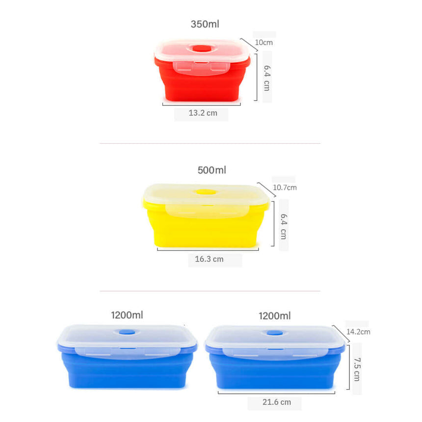 4-Piece Collapsible Silicone Bento Lunch Boxes: 2 larges 1 medium and 1 small