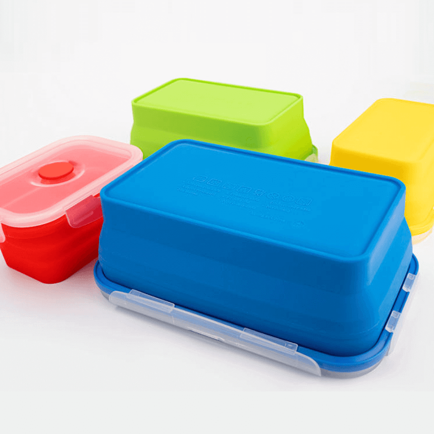 Colorful collapsible silicone lunch boxes, 4 pieces set