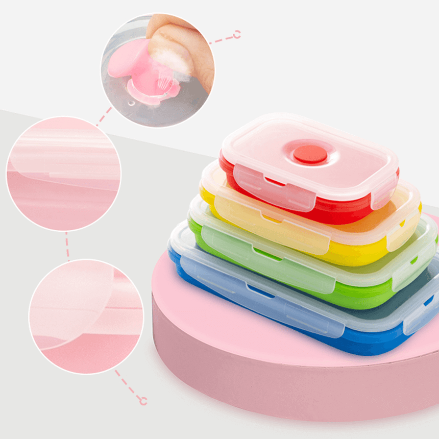 Foldable bento box silicone set for food