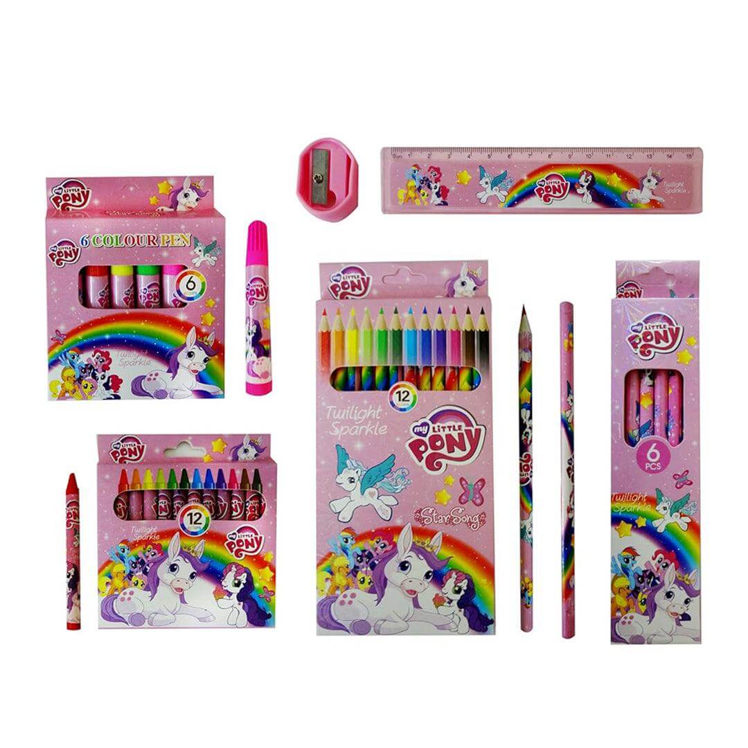 41-piece little pony theme kids coloring set with pencils, markers, and stationery.