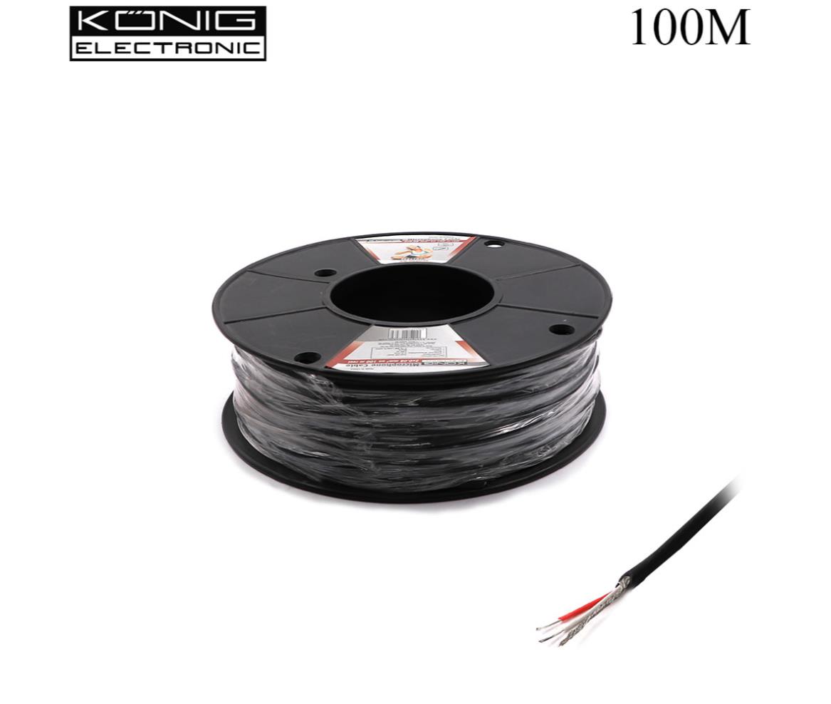 Audio Cable - Microphone Stereo 6.0mm - 2x30 Wire - Black - 100M - Konig
