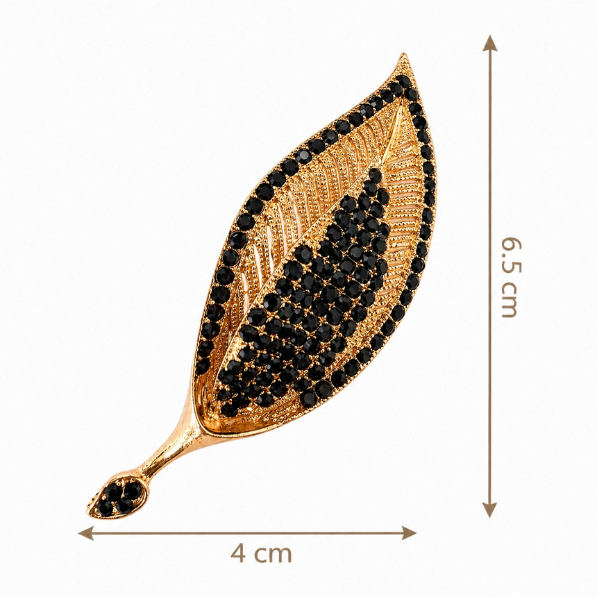Leaf Crystal Brooch Black Petit Détail Lebanon