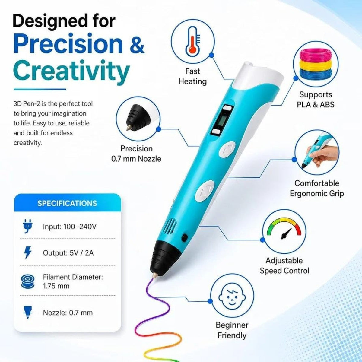 3D PEN-2 precision and creativity features