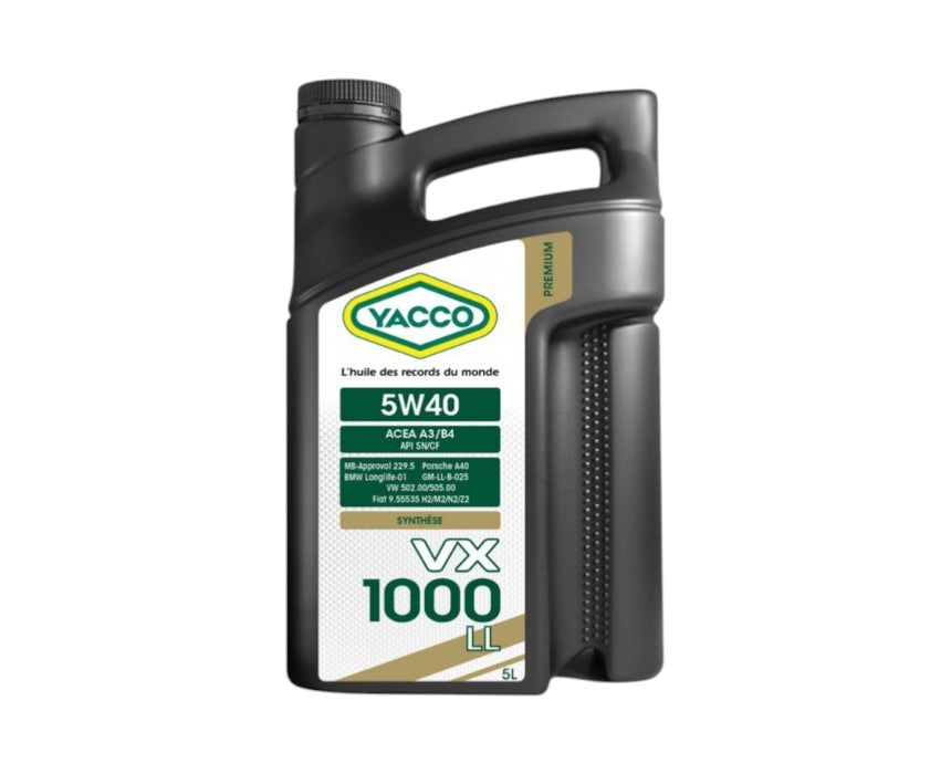 Yacco VX 1000 LL 5W40 Synthetic Engine Oil - 5 L - Made in France