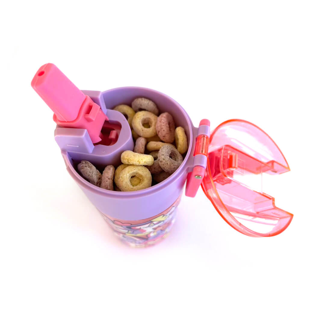 BPA FREE Water Bottle with Integrated Flip-Lid Snack Box for Girls - 450ml
