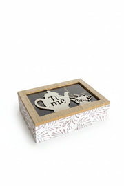 Wooden Tea Box Storage Organizer 6 Compartments