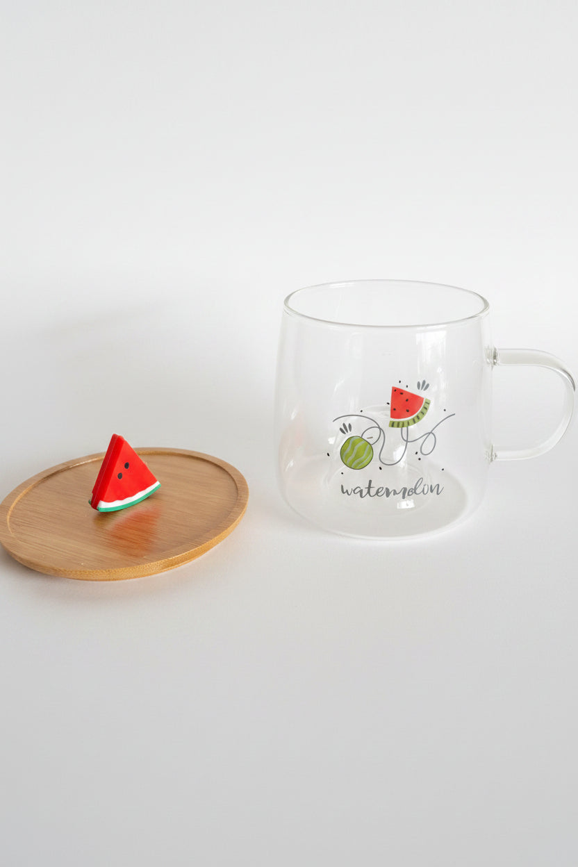 Watermelon Glass Mug with Coaster/Cover