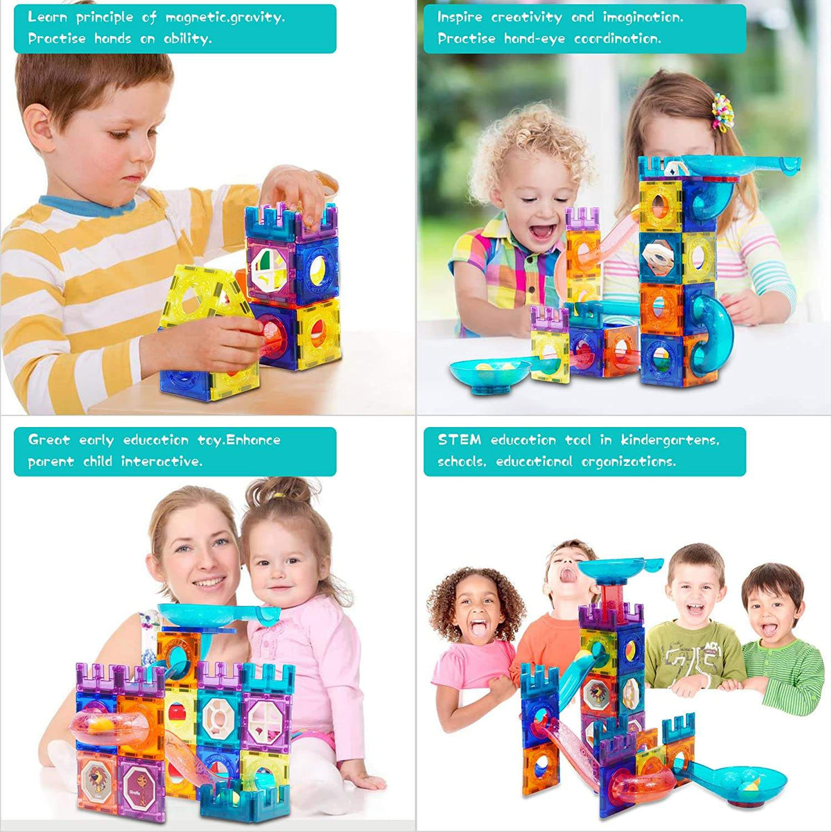 Magnetic Building Blocks & Marble Run Set - 125 Pieces