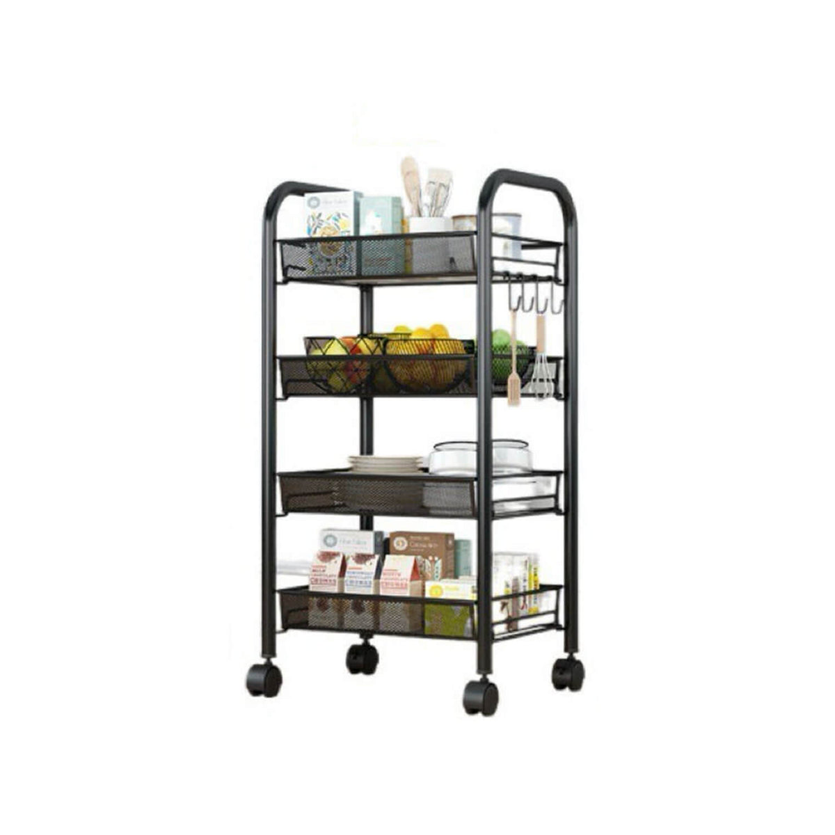 4 Layers Steel Movable Kitchen Cart - Black & White Black