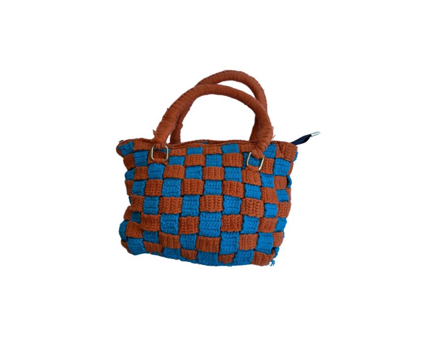 Checkered Tote Bag Blue and Orange