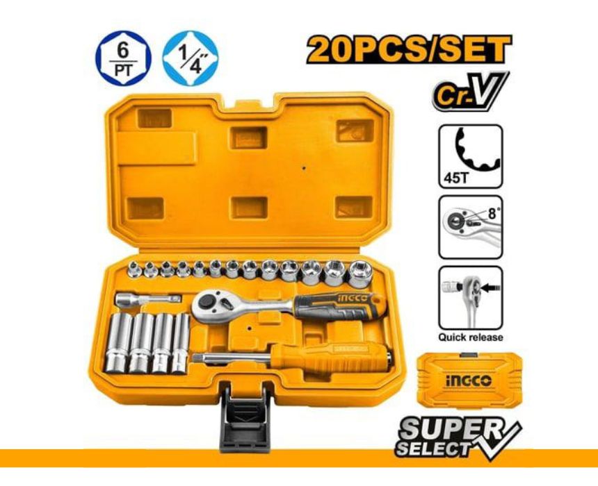 Ingco 1/4 Socket Set 20 Pcs with Box