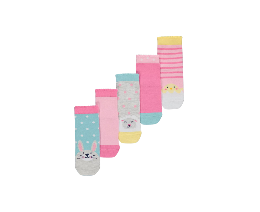 Bright Bunny Trim Ankle Socks Pack of 5