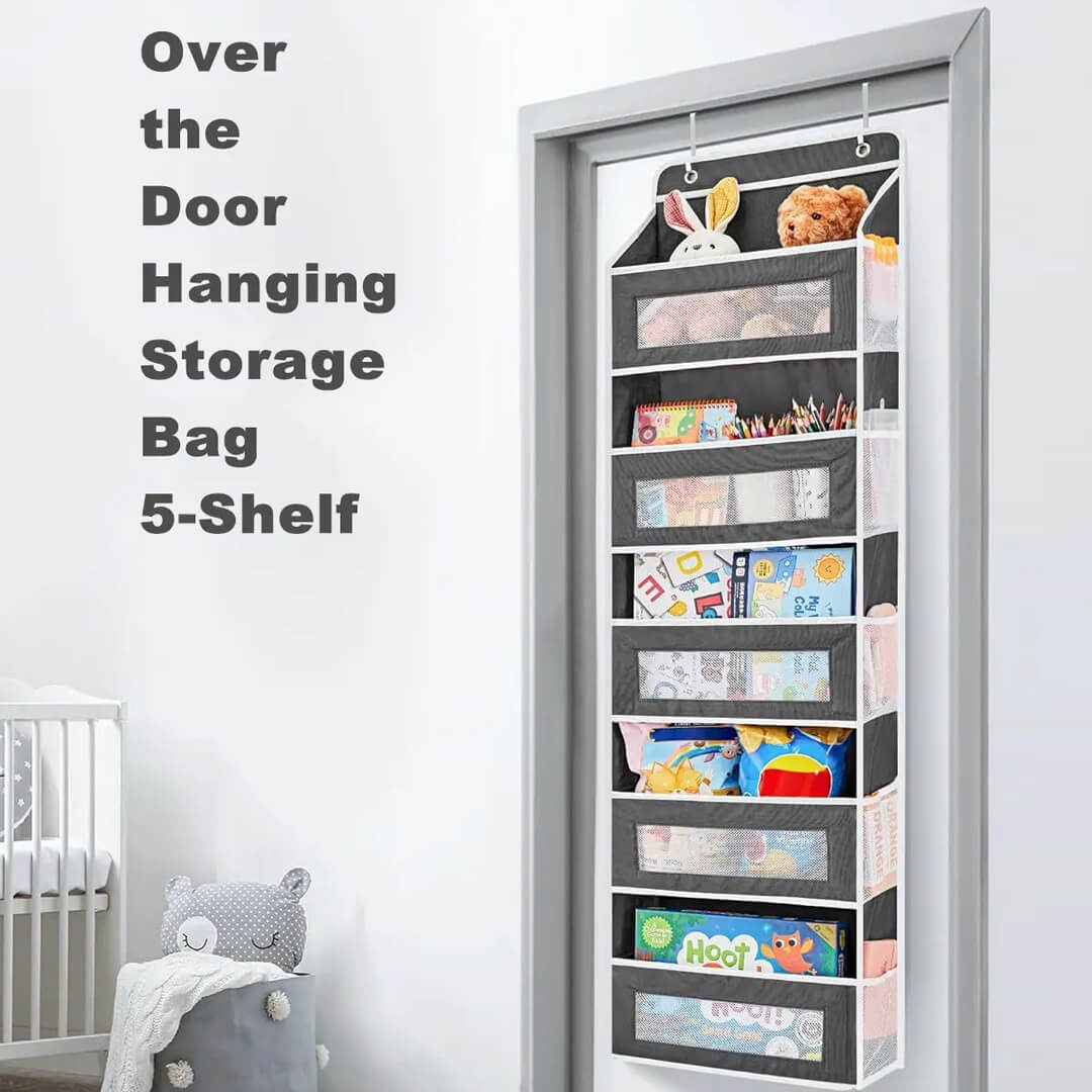 Over the door hanging storage bag with 5 shelves and 5 mesh pockets