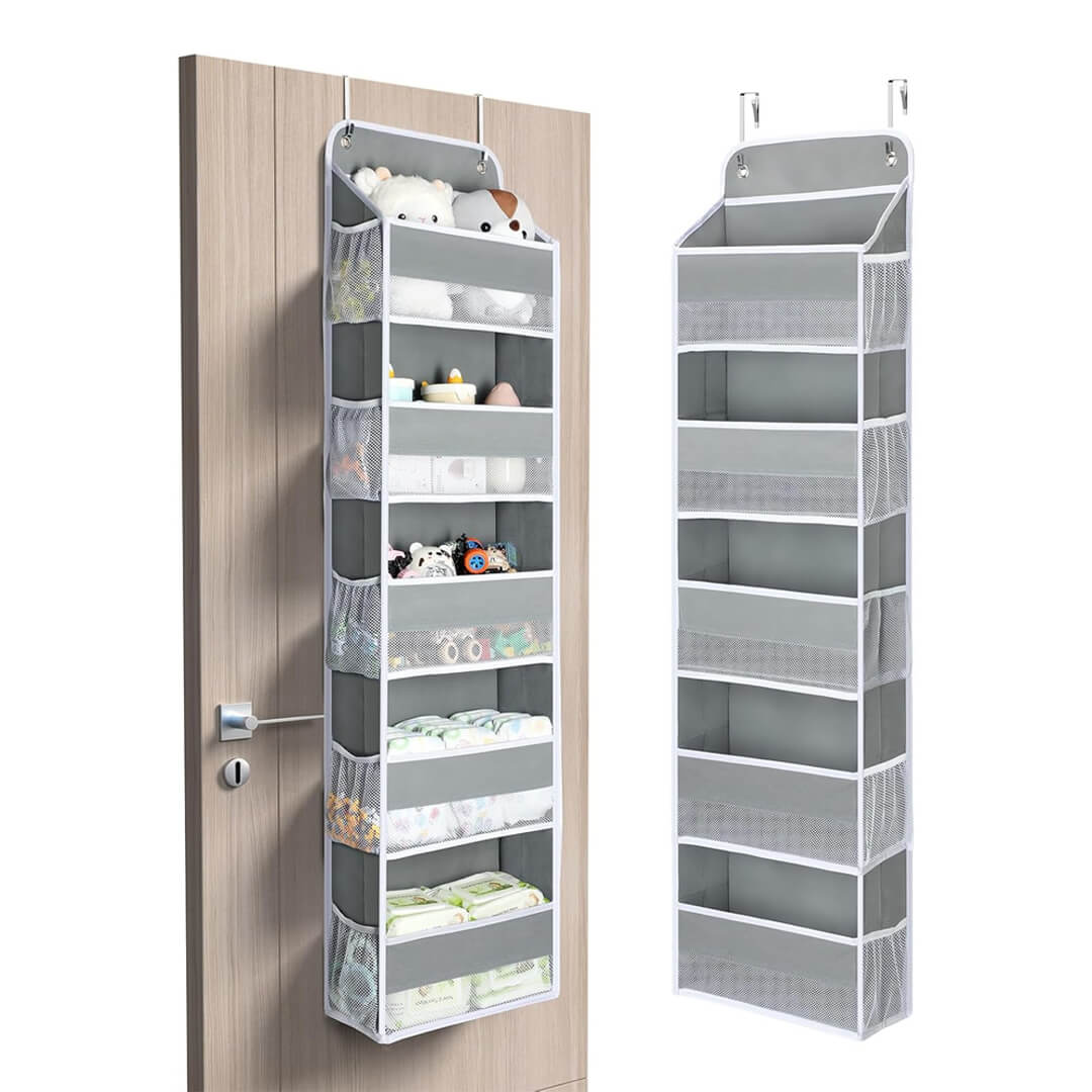 Over-the-door hanging storage organizer with 5 compartments and 5 pockets