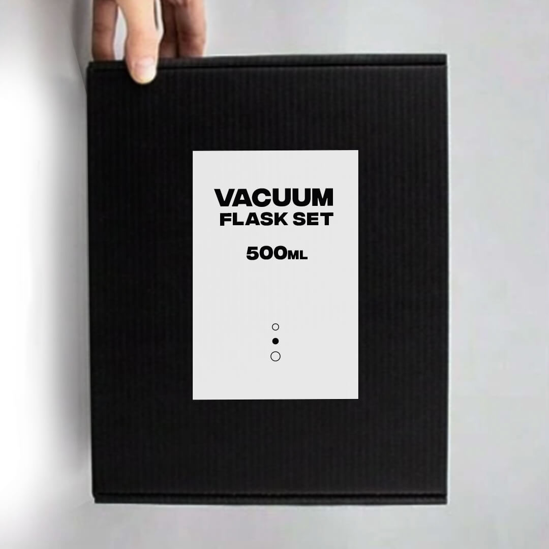 Black box packaging for a 500 ml vacuum flask set
