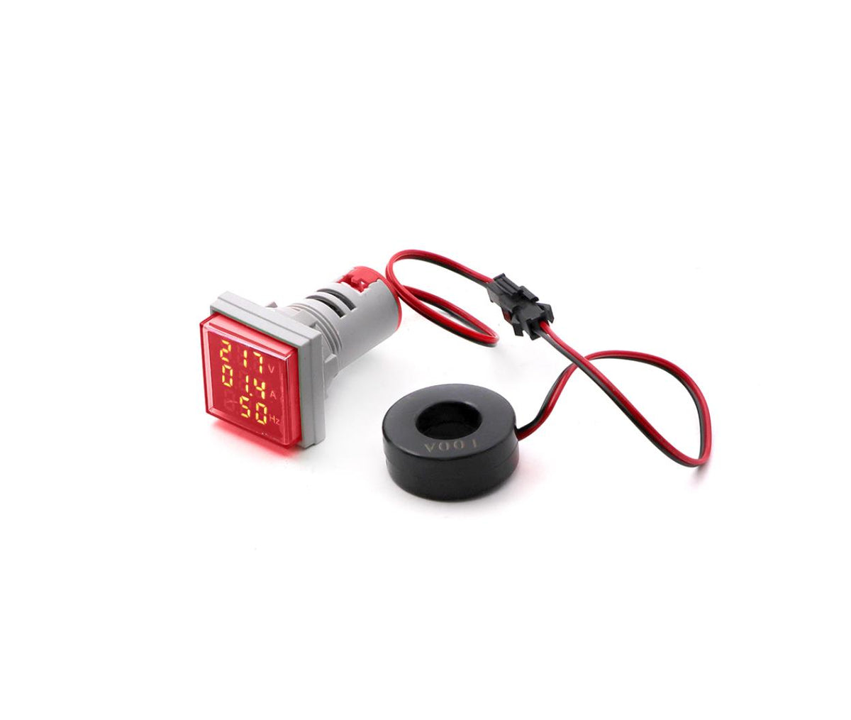 LED Indicator - 220V - 22mm - Red - Voltage & Current & Hz Display