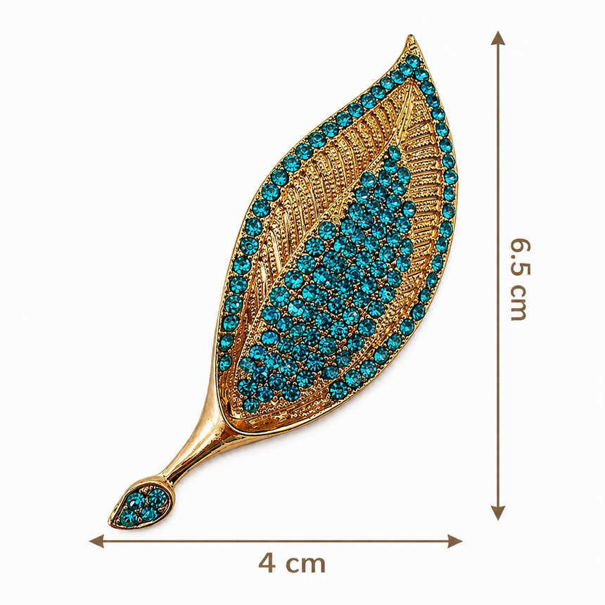 Leaf Crystal Brooch Blue Petit Détail Lebanon