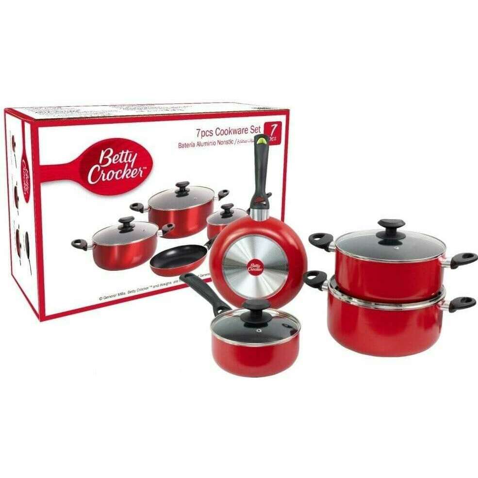 7-Piece Non-Stick Cookware Set with Bakelite Handle Cookware Sets 7-Piece Non-Stick Cookware Set with Bakelite Handle 7-Piece Non-Stick Cookware Set with Bakelite Handle Betty Crocker