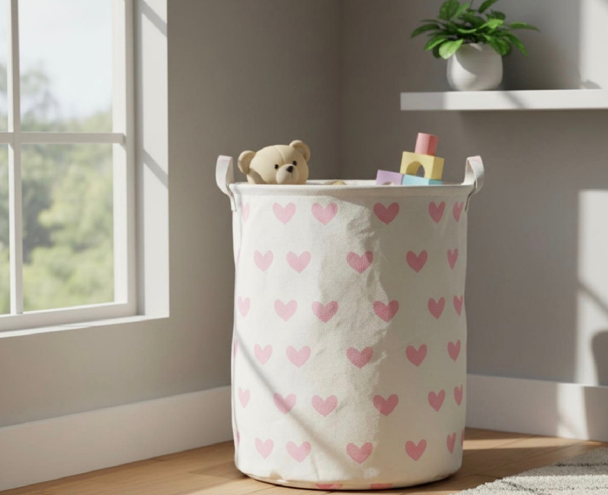 Hearts Printed Storage Basket