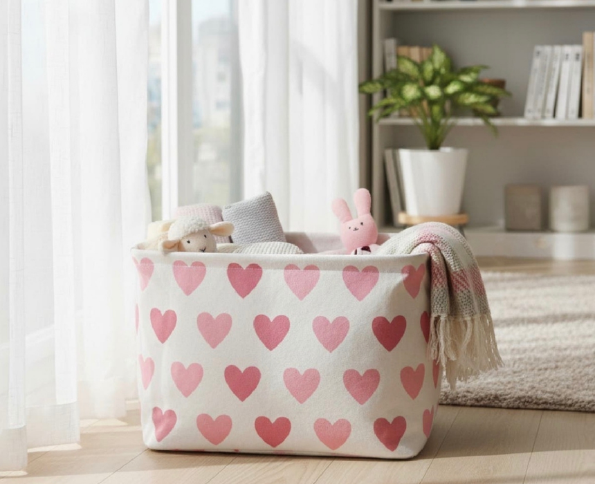 Hearts Printed Storage Basket
