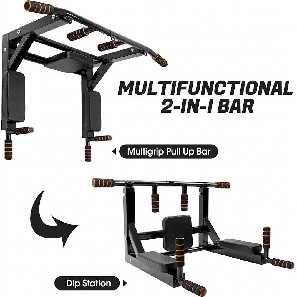 2 In 1 Wall Mounted Pull-Up Bar And Resistance Band