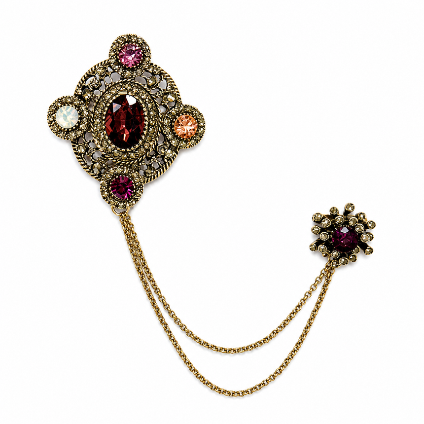 Burgundy Vintage Chatelaine Brooch Petit Détail Lebanon