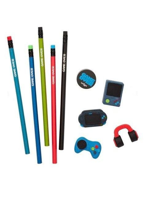 Smiggle Pencils & Erasers Set | Game Over