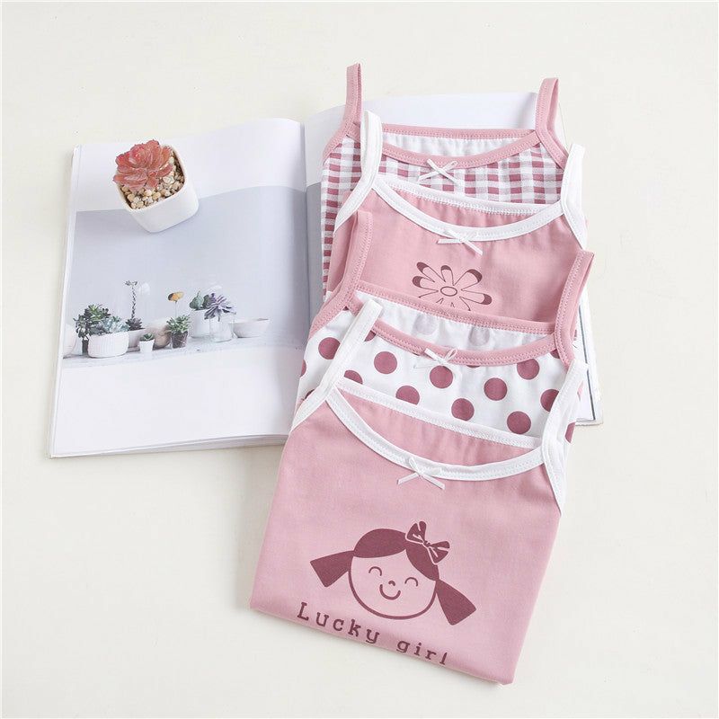 Girls Cotton Tank Tops (4 pcs) – Pink Dots | Size 2–10Y