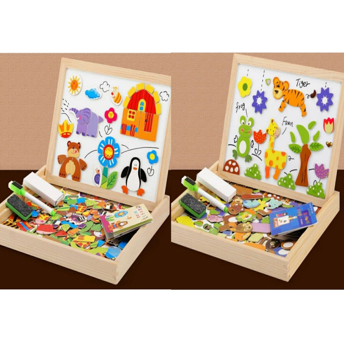 Wooden Magnetic Puzzle & Drawing Board | 110–135 Pcs | 3+
