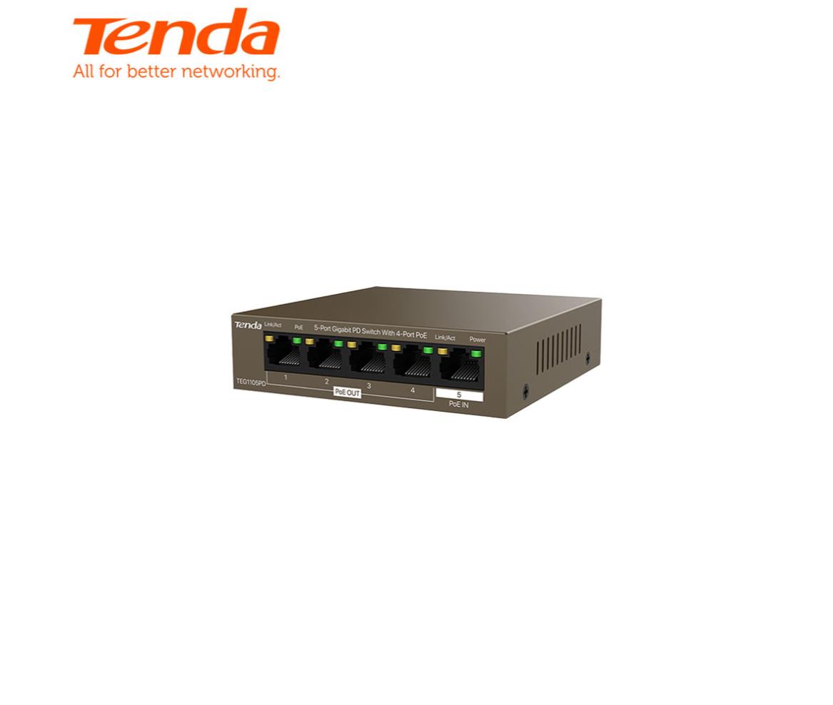 Network Switch Giga Hub 5-Port Unmanaged POE Tenda TEG1105PD