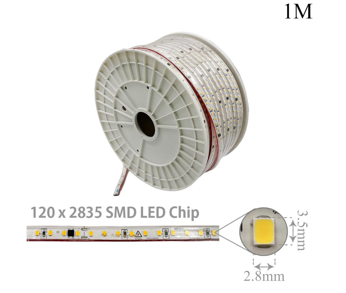 LED Rope - 220V AC 5W - 2835 - Warm White - Per Meter