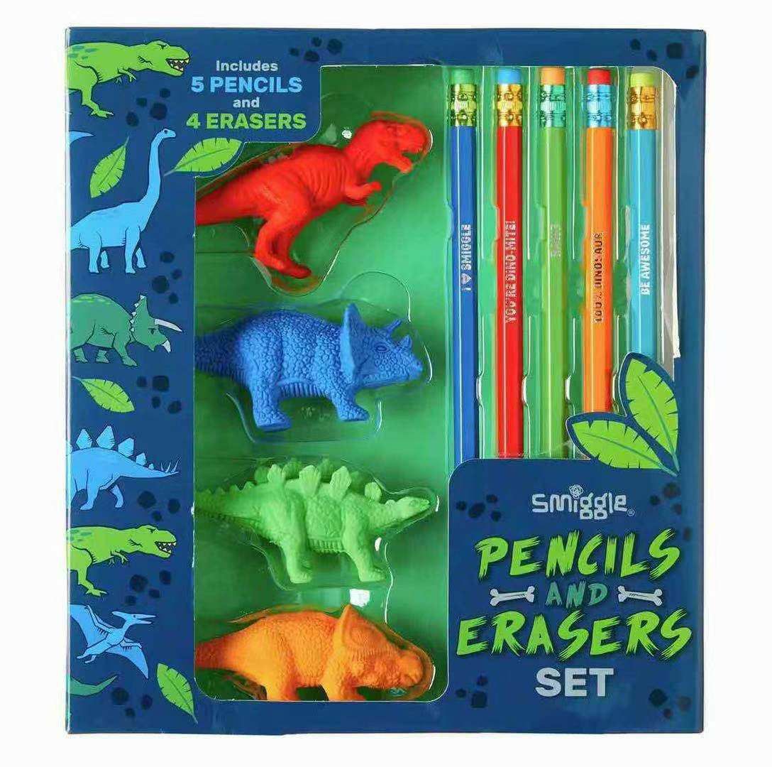 Smiggle Pencils & Erasers set | Dinosaur