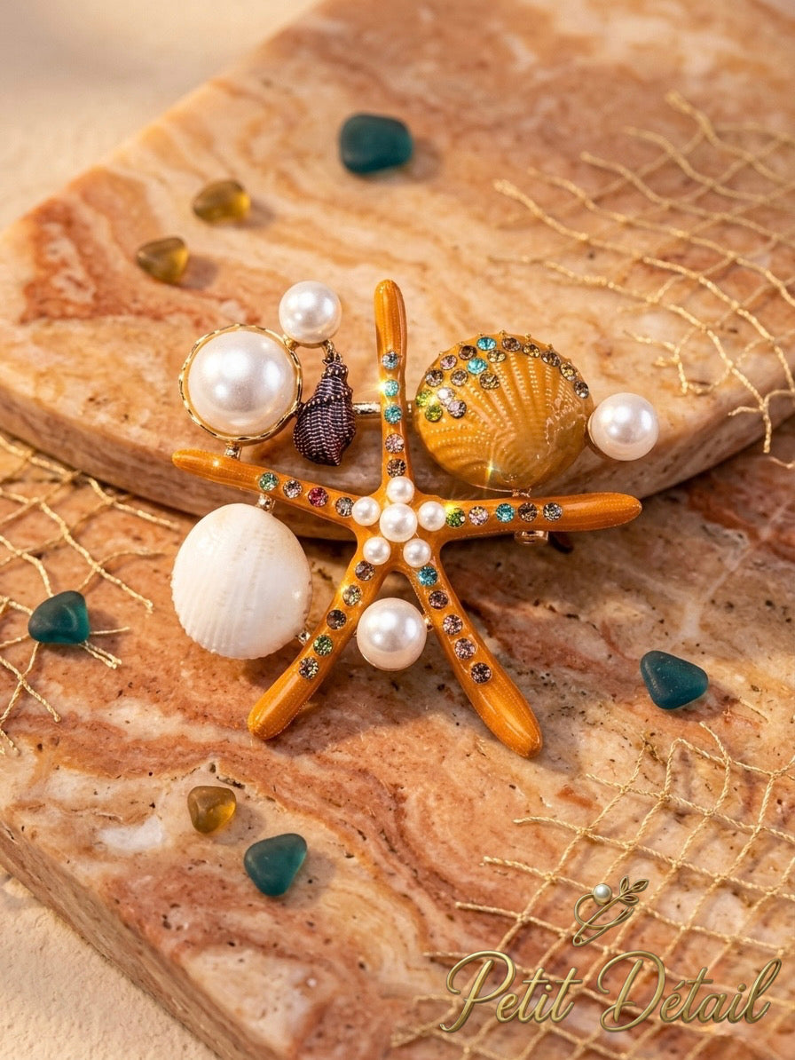 Pearl Starfish Shell Brooch Petit Détail Lebanon
