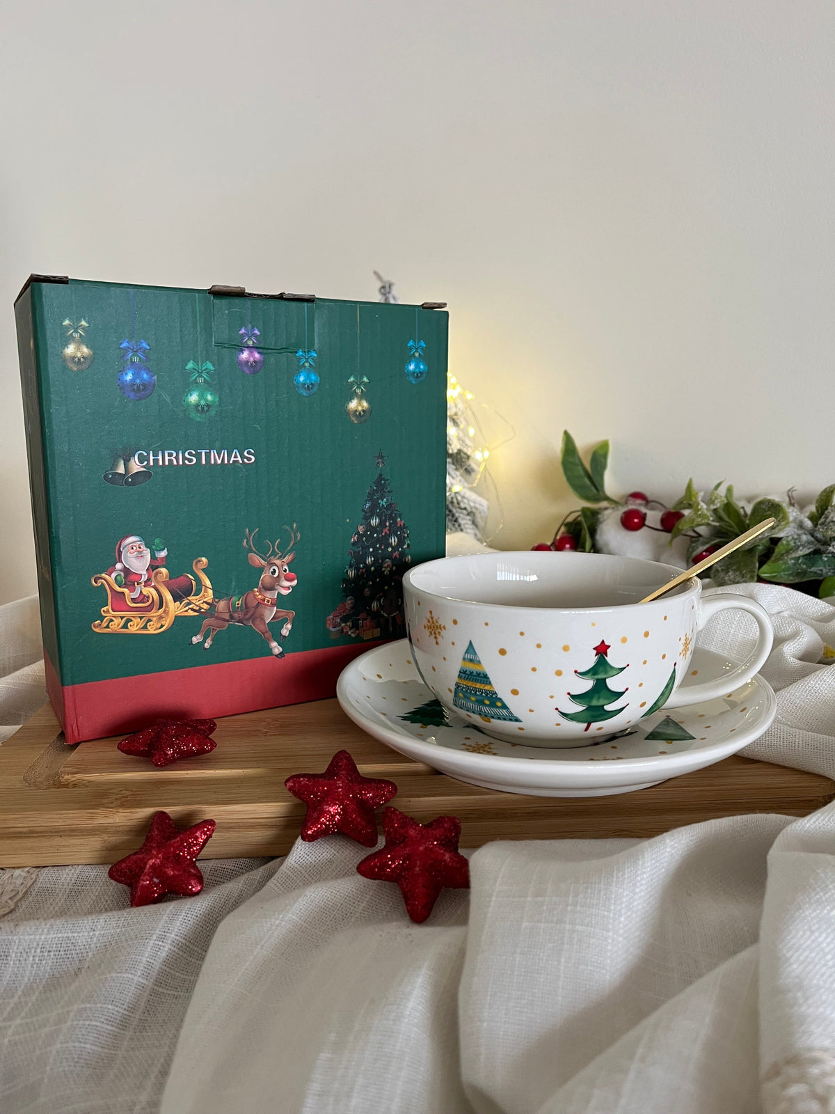 Christmas Cup Set With Saucer And Spoon