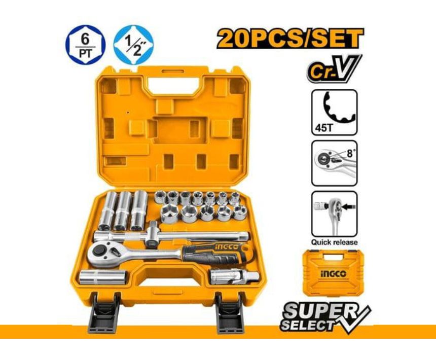 Ingco 1/2 Socket Set 20 Pcs with Box
