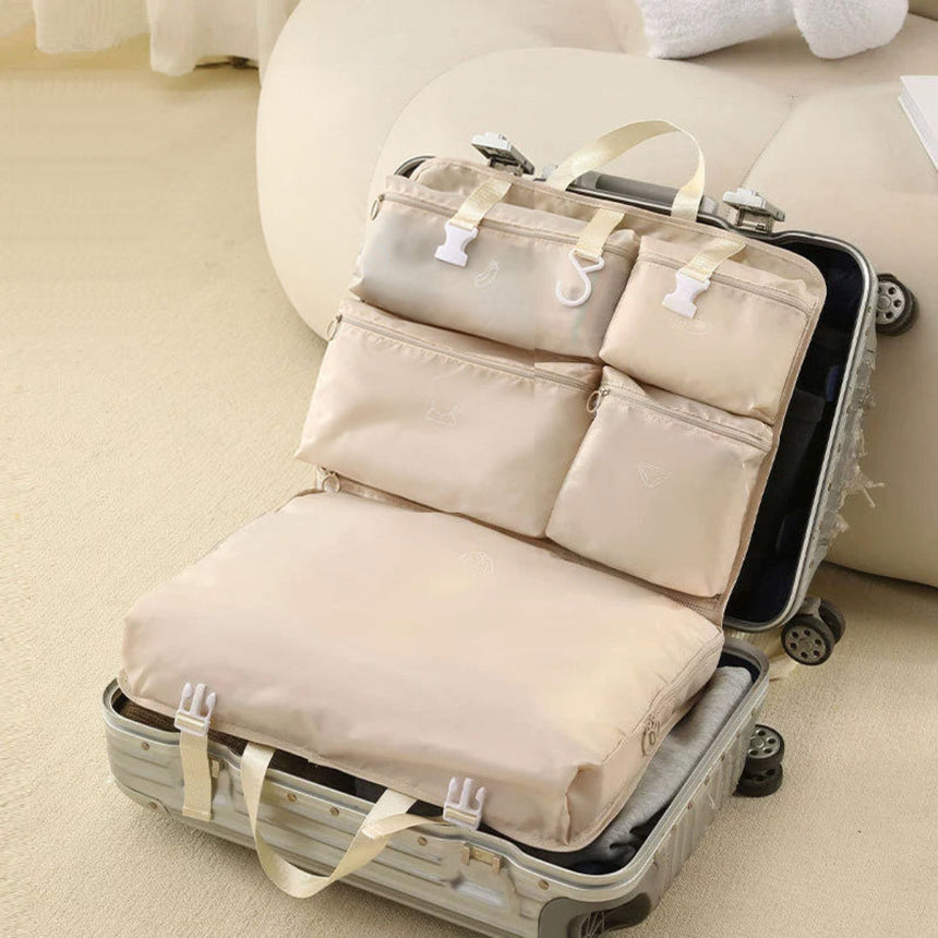 6-in-1 Foldable Travel Organizer with Hook, beige