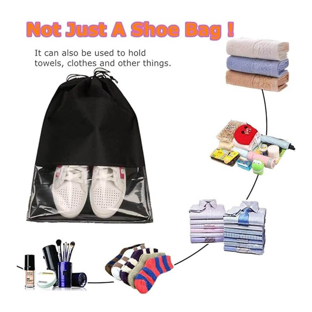 Black shoe storage pouch with transparent window design