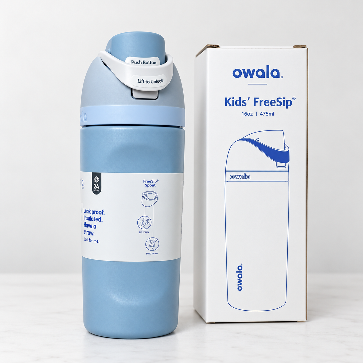 Owala Stainless Steel FreeSip Leak-Proof Water Bottle Dusty Blue 480ml