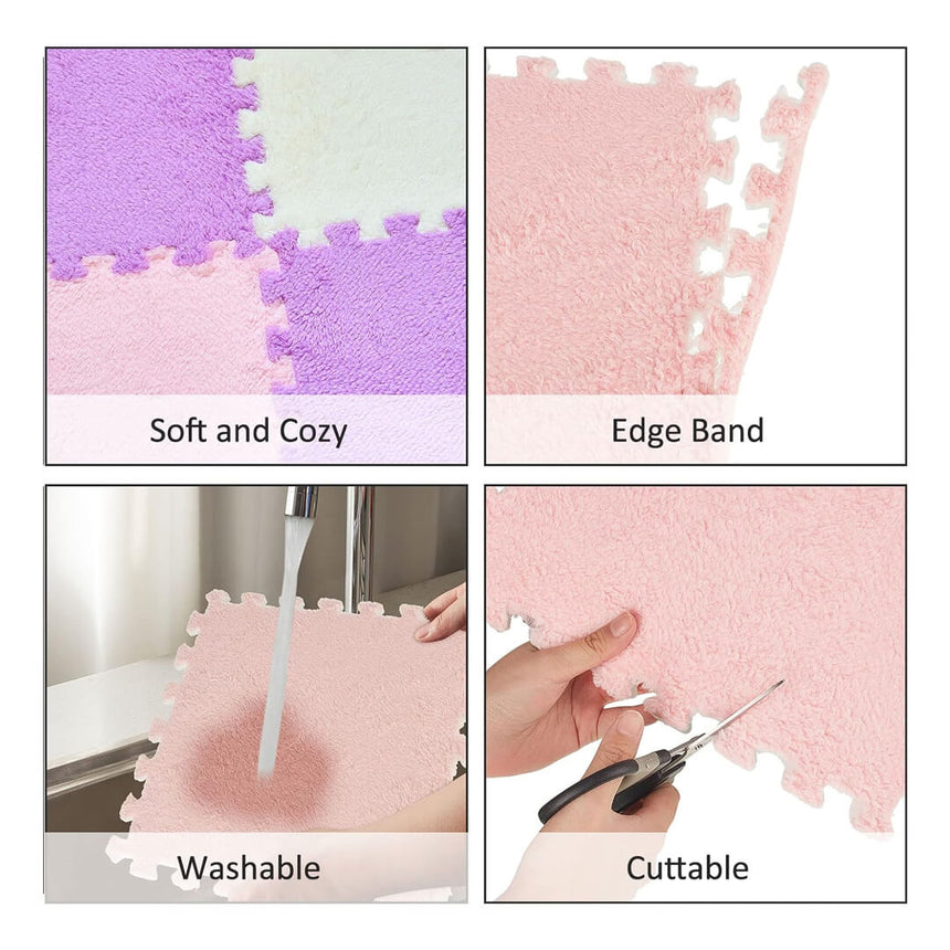 Comfortable plush interlocking floor tiles purple