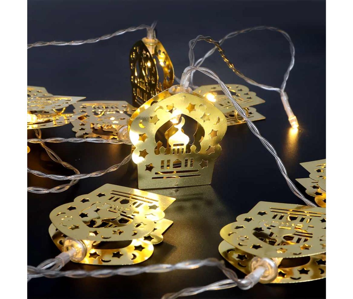 LED Fairy Light - DC Battery - Lantern - Warm White - Metal Gold - 3M