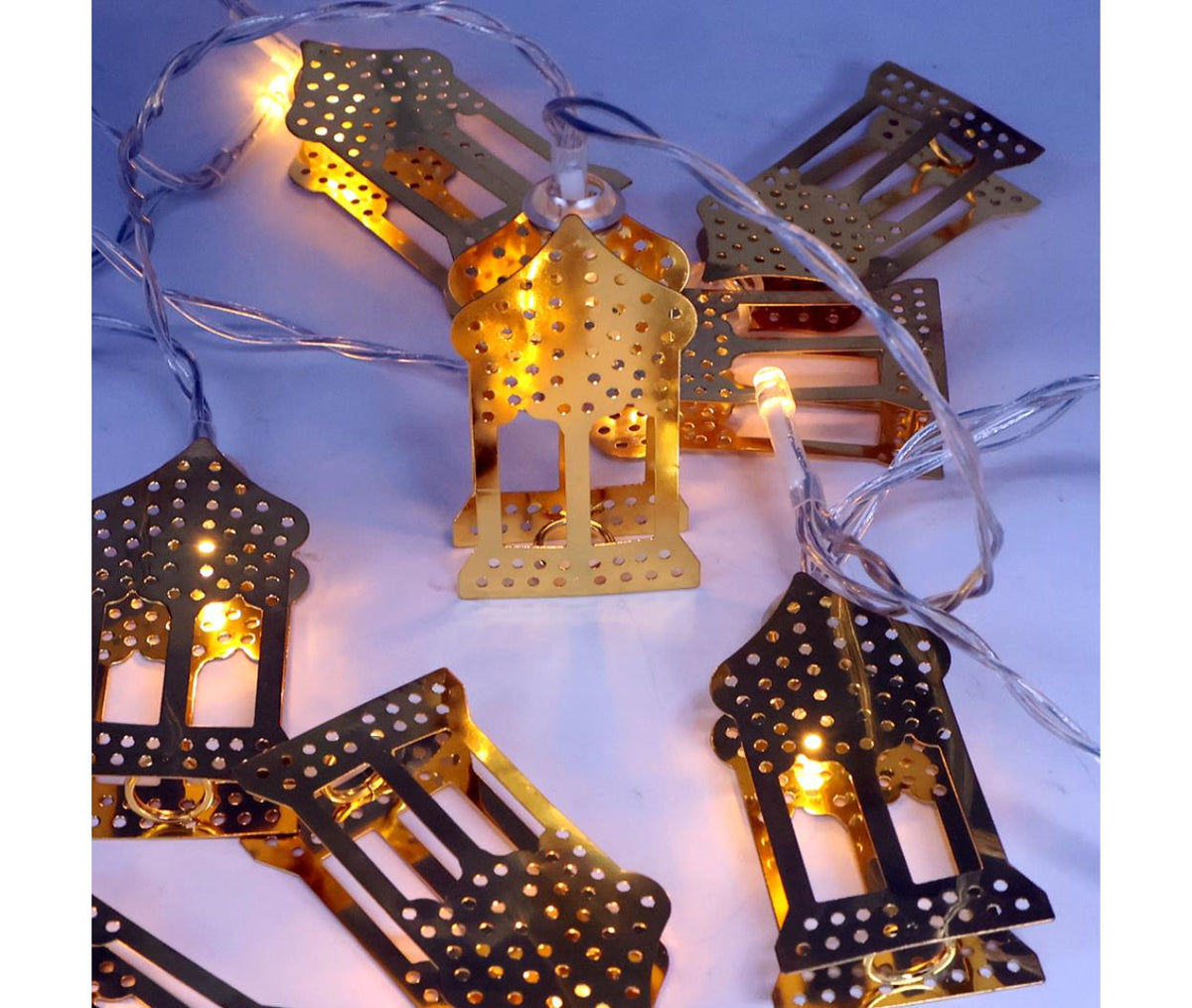 LED Fairy Light - DC Battery - Lantern - Warm White - Gold Metal - 3M